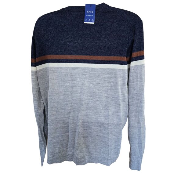 APT.9 Merino Blend Crewneck Sweater Stripe XXL Standard Fit warm soft - Picture 2 of 8